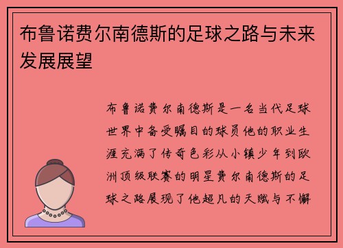 布鲁诺费尔南德斯的足球之路与未来发展展望
