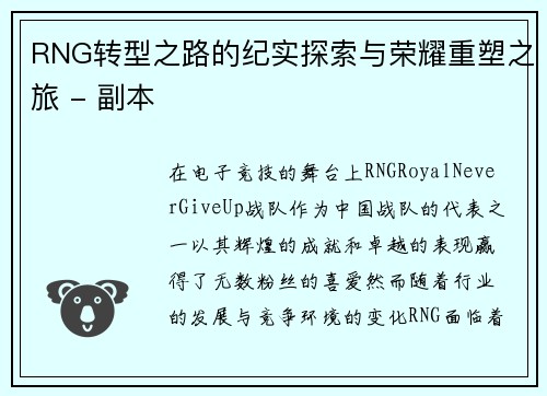 RNG转型之路的纪实探索与荣耀重塑之旅 - 副本